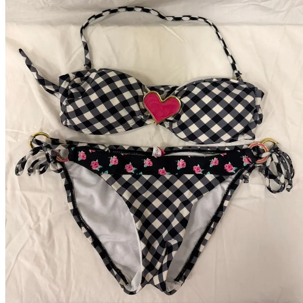 Sofia Cottagecore Gingham Floral Cherry Fairy 2pcs Bikinis Set Swim Beach Summer